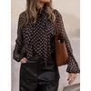 image:imageFlygo Women Polka Dot Top Long Sleeve Chiffon Blouse Bow Tie Neck  Lightweight Chiffon Fabric Elastic Bubble Cuffs Button Front Loose Fit Ideal for Office amp Daily Casual OutfitsBrown