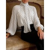 image:imageFlygo Women Polka Dot Top Long Sleeve Chiffon Blouse Bow Tie Neck  Lightweight Chiffon Fabric Elastic Bubble Cuffs Button Front Loose Fit Ideal for Office amp Daily Casual OutfitsWhite