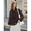 image:imageFlygo Women Polka Dot Top Long Sleeve Chiffon Blouse Bow Tie Neck  Lightweight Chiffon Fabric Elastic Bubble Cuffs Button Front Loose Fit Ideal for Office amp Daily Casual OutfitsBrown