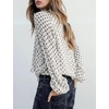 image:imageFlygo Women Polka Dot Top Long Sleeve Chiffon Blouse Bow Tie Neck  Lightweight Chiffon Fabric Elastic Bubble Cuffs Button Front Loose Fit Ideal for Office amp Daily Casual OutfitsWhite