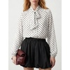 image:imageFlygo Women Polka Dot Top Long Sleeve Chiffon Blouse Bow Tie Neck  Lightweight Chiffon Fabric Elastic Bubble Cuffs Button Front Loose Fit Ideal for Office amp Daily Casual OutfitsWhite