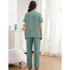 image:imageFlygo Womens 100 Cotton Polka Dot Pajama Set with Pockets  Short Sleeve Button Down Top amp Long Pants Breathable Sleepwear for Home Casual Daily WearGreen