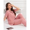 image:imageFlygo Womens 100 Cotton Polka Dot Pajama Set with Pockets  Short Sleeve Button Down Top amp Long Pants Breathable Sleepwear for Home Casual Daily WearPink