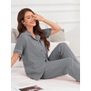 image:imageFlygo Womens 100 Cotton Polka Dot Pajama Set with Pockets  Short Sleeve Button Down Top amp Long Pants Breathable Sleepwear for Home Casual Daily WearGrey