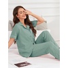 image:imageFlygo Womens 100 Cotton Polka Dot Pajama Set with Pockets  Short Sleeve Button Down Top amp Long Pants Breathable Sleepwear for Home Casual Daily WearGreen