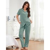 image:imageFlygo Womens 100 Cotton Polka Dot Pajama Set with Pockets  Short Sleeve Button Down Top amp Long Pants Breathable Sleepwear for Home Casual Daily WearGreen