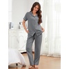 image:imageFlygo Womens 100 Cotton Polka Dot Pajama Set with Pockets  Short Sleeve Button Down Top amp Long Pants Breathable Sleepwear for Home Casual Daily WearGrey