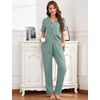 image:imageFlygo Womens 100 Cotton Polka Dot Pajama Set with Pockets  Short Sleeve Button Down Top amp Long Pants Breathable Sleepwear for Home Casual Daily WearGreen