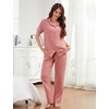 image:imageFlygo Womens 100 Cotton Polka Dot Pajama Set with Pockets  Short Sleeve Button Down Top amp Long Pants Breathable Sleepwear for Home Casual Daily WearPink