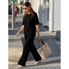 image:imageFlygo Womens 2 Piece Lounge Sets Matching Summer Vacation Outfits  Crewneck Short Sleeve ShirtampWide Leg Drawstring Pants Athleisure Side Slit Sets with Pockets Travel Airport Beach SweatsuitBlack