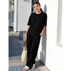 image:imageFlygo Womens 2 Piece Lounge Sets Matching Summer Vacation Outfits  Crewneck Short Sleeve ShirtampWide Leg Drawstring Pants Athleisure Side Slit Sets with Pockets Travel Airport Beach SweatsuitBlack
