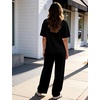 image:imageFlygo Womens 2 Piece Lounge Sets Matching Summer Vacation Outfits  Crewneck Short Sleeve ShirtampWide Leg Drawstring Pants Athleisure Side Slit Sets with Pockets Travel Airport Beach SweatsuitBlack