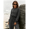 image:imageFlygo Womens One Piece Jumpsuit Long Sleeve Wide Leg Rompers with Pockets  Crewneck Sexy Back Cutout Drawstring High Waist Dressy Casual Outfits Comfy Loose Fit Fall Work Travel Airport ClothesDarkgrey
