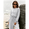 image:imageFlygo Womens One Piece Jumpsuit Long Sleeve Wide Leg Rompers with Pockets  Crewneck Sexy Back Cutout Drawstring High Waist Dressy Casual Outfits Comfy Loose Fit Fall Work Travel Airport ClothesLightgrey