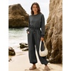 image:imageFlygo Womens One Piece Jumpsuit Long Sleeve Wide Leg Rompers with Pockets  Crewneck Sexy Back Cutout Drawstring High Waist Dressy Casual Outfits Comfy Loose Fit Fall Work Travel Airport ClothesDarkgrey