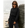 image:imageFlygo Womens One Piece Jumpsuit Long Sleeve Wide Leg Rompers with Pockets  Crewneck Sexy Back Cutout Drawstring High Waist Dressy Casual Outfits Comfy Loose Fit Fall Work Travel Airport ClothesBlack