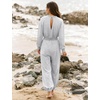 image:imageFlygo Womens One Piece Jumpsuit Long Sleeve Wide Leg Rompers with Pockets  Crewneck Sexy Back Cutout Drawstring High Waist Dressy Casual Outfits Comfy Loose Fit Fall Work Travel Airport ClothesLightgrey