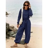 image:imageFlygo Womens One Piece Jumpsuit Long Sleeve Wide Leg Rompers with Pockets  Crewneck Sexy Back Cutout Drawstring High Waist Dressy Casual Outfits Comfy Loose Fit Fall Work Travel Airport ClothesNavyblue