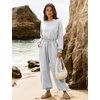 image:imageFlygo Womens One Piece Jumpsuit Long Sleeve Wide Leg Rompers with Pockets  Crewneck Sexy Back Cutout Drawstring High Waist Dressy Casual Outfits Comfy Loose Fit Fall Work Travel Airport ClothesLightgrey