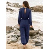 image:imageFlygo Womens One Piece Jumpsuit Long Sleeve Wide Leg Rompers with Pockets  Crewneck Sexy Back Cutout Drawstring High Waist Dressy Casual Outfits Comfy Loose Fit Fall Work Travel Airport ClothesNavyblue