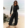 image:imageFlygo Womens One Piece Jumpsuit Long Sleeve Wide Leg Rompers with Pockets  Crewneck Sexy Back Cutout Drawstring High Waist Dressy Casual Outfits Comfy Loose Fit Fall Work Travel Airport ClothesBlack