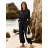 image:imageFlygo Womens One Piece Jumpsuit Long Sleeve Wide Leg Rompers with Pockets  Crewneck Sexy Back Cutout Drawstring High Waist Dressy Casual Outfits Comfy Loose Fit Fall Work Travel Airport ClothesBlack