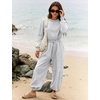 image:imageFlygo Womens One Piece Jumpsuit Long Sleeve Wide Leg Rompers with Pockets  Crewneck Sexy Back Cutout Drawstring High Waist Dressy Casual Outfits Comfy Loose Fit Fall Work Travel Airport ClothesLightgrey
