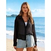 image:imageFlygo Womens Sheer Long Sleeve Collared Button Down Loose Shirt  Lightweight Sheer Chiffon Fabric Classic Lapel Collar Front Button Closure Loose Casual Fit Ideal as Cover Up for DailyBlack