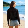 image:imageFlygo Womens Sheer Long Sleeve Collared Button Down Loose Shirt  Lightweight Sheer Chiffon Fabric Classic Lapel Collar Front Button Closure Loose Casual Fit Ideal as Cover Up for DailyBlack