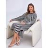 image:imageFlygo Womens Striped Midi Tshirt Dress Crewneck Long Sleeve Shift DressesBlackwhite