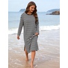 image:imageFlygo Womens Striped Midi Tshirt Dress Crewneck Long Sleeve Shift DressesBlackwhite