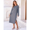 image:imageFlygo Womens Striped Midi Tshirt Dress Crewneck Long Sleeve Shift DressesBluecoffee