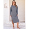 image:imageFlygo Womens Striped Midi Tshirt Dress Crewneck Long Sleeve Shift DressesBluecoffee