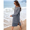 image:imageFlygo Womens Striped Midi Tshirt Dress Crewneck Long Sleeve Shift DressesBluecoffee