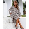 image:imageFlygo Womens Striped Midi Tshirt Dress Crewneck Long Sleeve Shift DressesBrownwhite