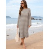 image:imageFlygo Womens Striped Midi Tshirt Dress Crewneck Long Sleeve Shift DressesBrownwhite