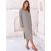 image:imageFlygo Womens Striped Midi Tshirt Dress Crewneck Long Sleeve Shift DressesBrownwhite