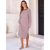 image:imageFlygo Womens Striped Midi Tshirt Dress Crewneck Long Sleeve Shift DressesRedwhite