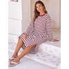 image:imageFlygo Womens Striped Midi Tshirt Dress Crewneck Long Sleeve Shift DressesRedwhite