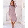 image:imageFlygo Womens Striped Midi Tshirt Dress Crewneck Long Sleeve Shift DressesRedwhite