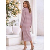 image:imageFlygo Womens Striped Midi Tshirt Dress Crewneck Long Sleeve Shift DressesRedwhite