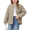 image:imageFlygo Girls Lightweight Quilted Jackets Winter Warm Puffer Coat 514Y  Snap Button Collarless Crewneck 2 Pockets Cozy Insulted Padded Outerwear Puffy Coat for School Outdoor Christmas GiftKhaki