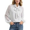 image:imageFlygo Women Polka Dot Top Long Sleeve Chiffon Blouse Bow Tie Neck  Lightweight Chiffon Fabric Elastic Bubble Cuffs Button Front Loose Fit Ideal for Office amp Daily Casual OutfitsWhite
