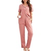 image:imageFlygo Womens 100 Cotton Polka Dot Pajama Set with Pockets  Short Sleeve Button Down Top amp Long Pants Breathable Sleepwear for Home Casual Daily WearPink
