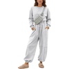 image:imageFlygo Womens One Piece Jumpsuit Long Sleeve Wide Leg Rompers with Pockets  Crewneck Sexy Back Cutout Drawstring High Waist Dressy Casual Outfits Comfy Loose Fit Fall Work Travel Airport ClothesLightgrey