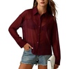 image:imageFlygo Womens Sheer Long Sleeve Collared Button Down Loose Shirt  Lightweight Sheer Chiffon Fabric Classic Lapel Collar Front Button Closure Loose Casual Fit Ideal as Cover Up for DailyBurgundy