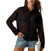 image:imageFlygo Womens Sheer Long Sleeve Collared Button Down Loose Shirt  Lightweight Sheer Chiffon Fabric Classic Lapel Collar Front Button Closure Loose Casual Fit Ideal as Cover Up for DailyBlack