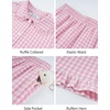 image:imageFlygo Girls 2 Piece Gingham Outfits Cotton Ruffle Clothing Sets 514  Cute Ruffled Peter Pan Collar Short Sleeve Button Down Top High Waist Pants with Pockets Cute Plaid Set for Birthday GiftsPink