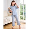 image:imageFlygo Girls 2 Piece Gingham Outfits Cotton Ruffle Clothing Sets 514  Cute Ruffled Peter Pan Collar Short Sleeve Button Down Top High Waist Pants with Pockets Cute Plaid Set for Birthday GiftsBlue