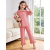 image:imageFlygo Girls 2 Piece Gingham Outfits Cotton Ruffle Clothing Sets 514  Cute Ruffled Peter Pan Collar Short Sleeve Button Down Top High Waist Pants with Pockets Cute Plaid Set for Birthday GiftsWatermelon